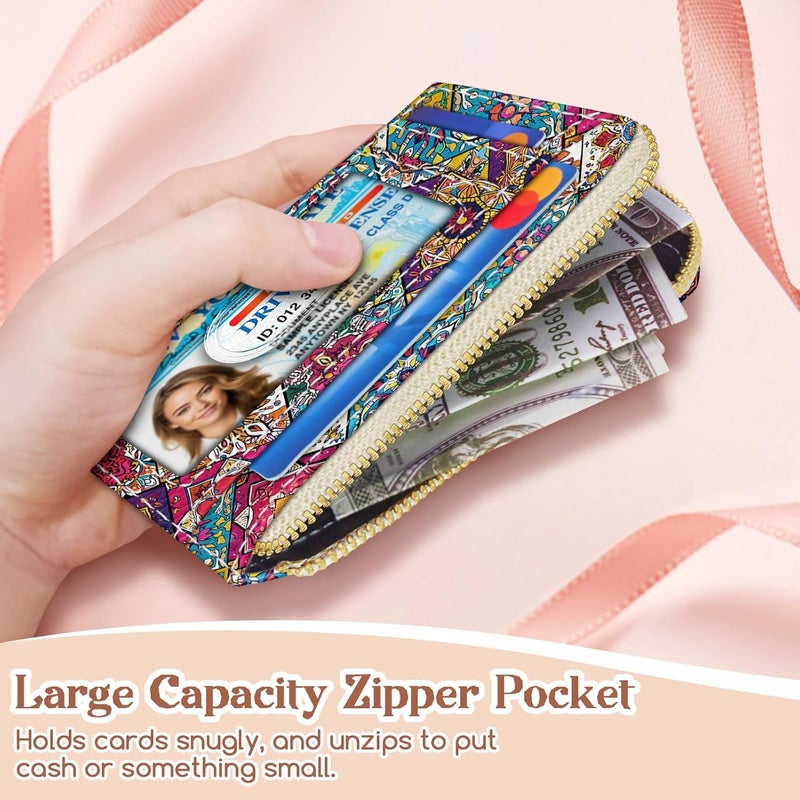 GIANCOMICS Slim Wallet Credit Card Holder Women, Boho Bohemian Mandala Rfid Blocking Small Card Case, Keychain Thin Pocket Curved Zipper Wallet, Travel Card Holder PU Leather, Ladies Female Gifts - Image 3